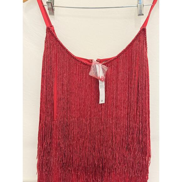 ASOS DESIGN NEW Embellished Fringed Mini Dress‎ Red US 2 Hand Beaded Party Vegas - Picture 5 of 7